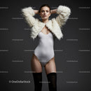 Elegant Model in White Fur Jacket and Bodysuit