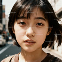 Close-up portrait of young woman on city street