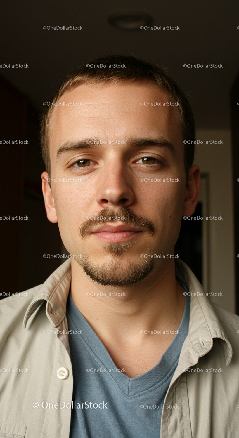 Young Man with Mustache and Beard in Casual Look