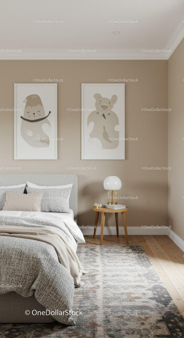 Modern Nursery Wall Art with Bear Paintings and Cozy Decor