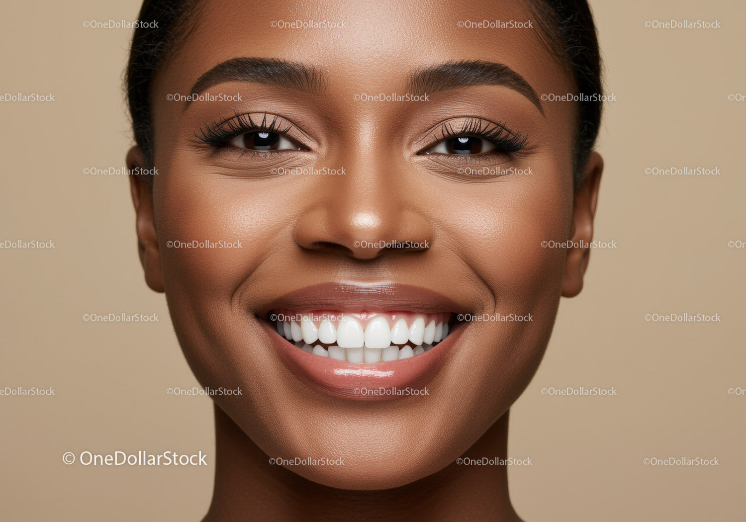 Closeup of joyful woman with bright natural smile