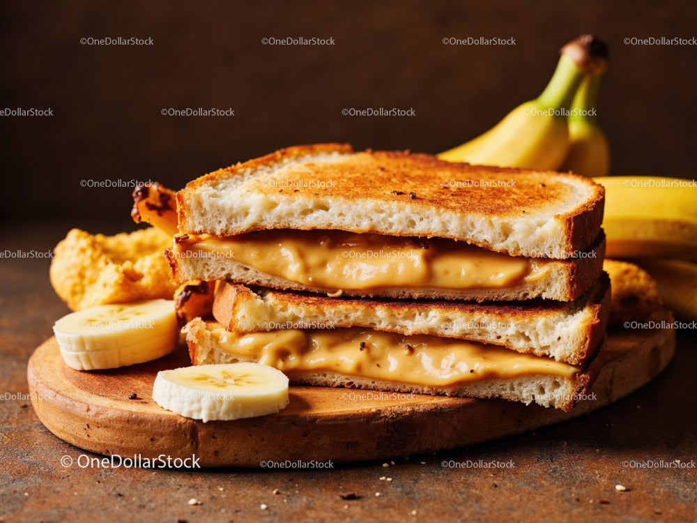 Peanut Butter and Banana Toasted Sandwich with Sliced Banana