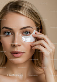Young Woman Applying Under Eye Patches for Skincare Treatment