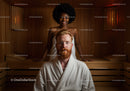 Relaxing Sauna Scene with Wooden Interior and Warm Lighting