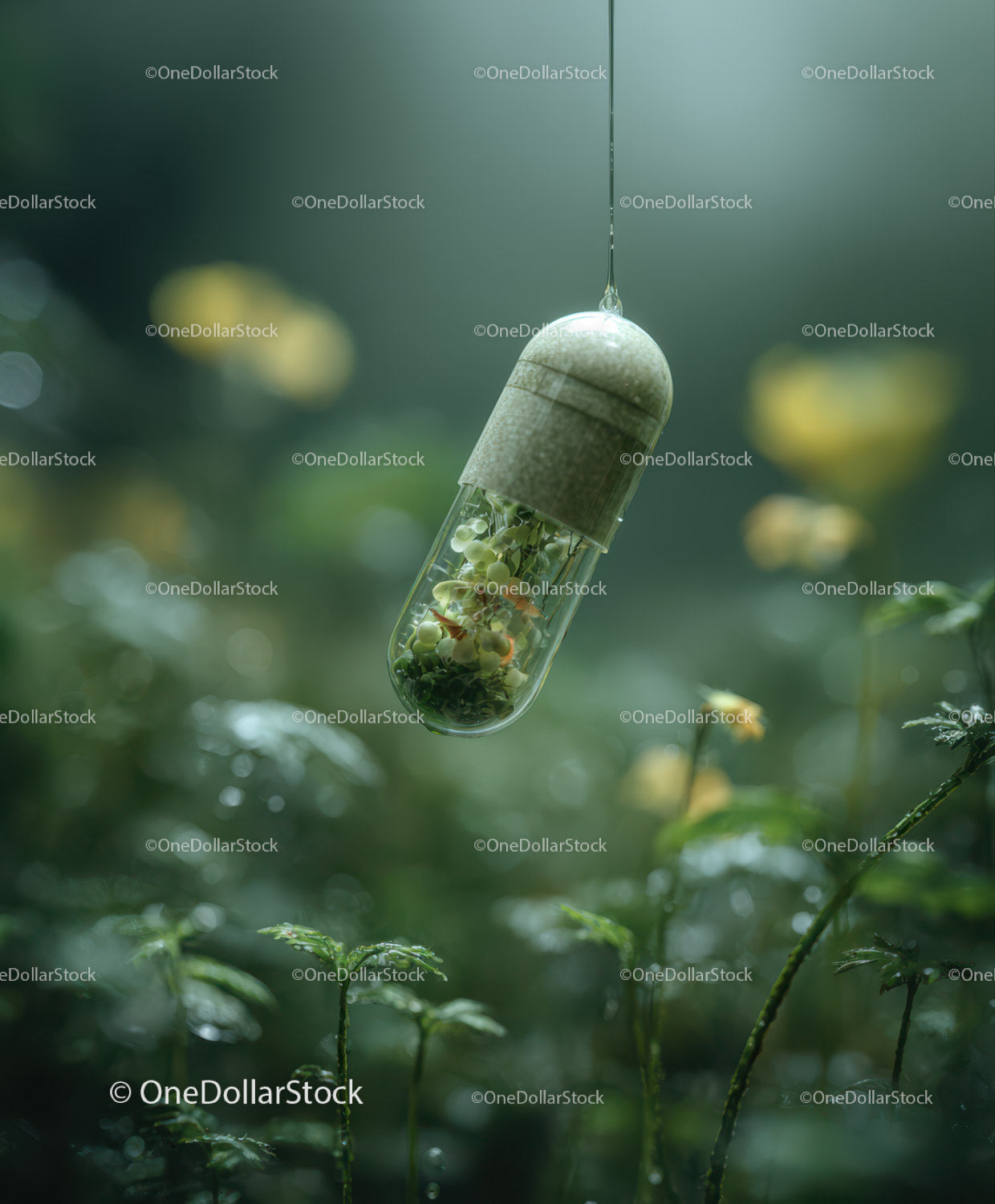 Capsule with Microgreens in a Natural Garden Environment