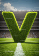 Large Grass Letter V on Football Field with Crowd