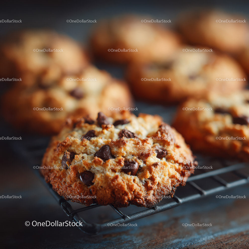 Freshly Baked Chocolate Chip Cookies on a Cooling Rack