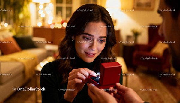 Woman's Emotional Reaction to Receiving Diamond Engagement Ring