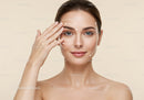 Woman with Clear Skin Undergoing Cosmetic Facial Treatment