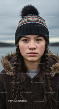 Teenage Girl Outdoors in Winter Scene with Braided Hair and Hoodie