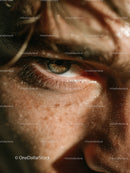 Close Up of Human Eye with Detailed Skin Texture and Lush Eyelashes