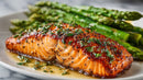 Grilled Salmon Fillet with Asparagus and Herb Garnish