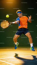 Male Tennis Player Hitting Forehand in Mid-Air