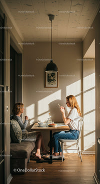 Mother and daughter enjoying breakfast in cozy kitchen