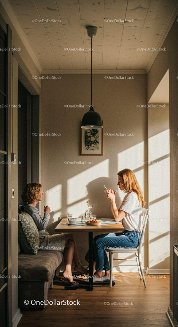 Mama i córka cieszą się śniadaniem w przytulnej kuchni