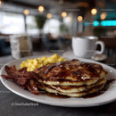 Delicious Pancakes with Syrup and Bacon for Breakfast
