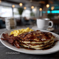 Delicious Pancakes with Syrup and Bacon for Breakfast