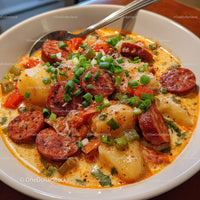 Spicy Sausage and Potato Stew with Fresh Green Onions