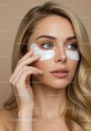 Close-up of a Woman with Under Eye Patches and Flawless Skin