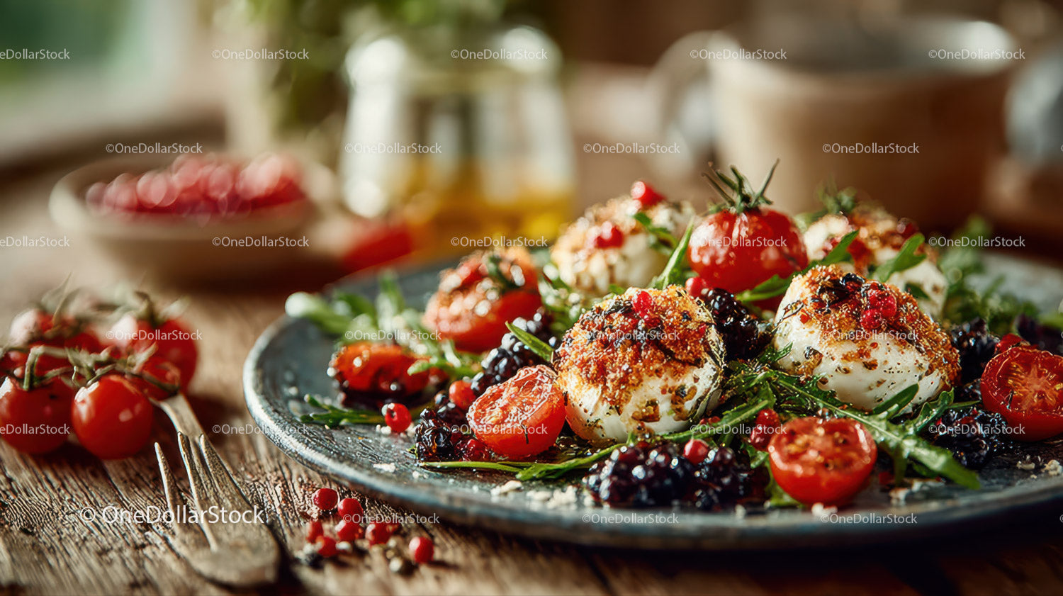 Sałatka ze świeżych pomidorów koktajlowych i mozzarelli z bazylią i octem balsamicznym