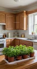 Bright Kitchen with Wooden Cabinets and Indoor Herb Garden