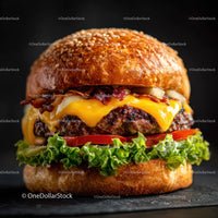 Juicy Cheeseburger with Bacon Lettuce Tomato and Melted Cheese