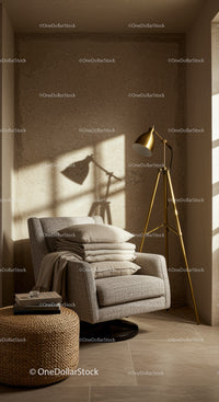 Cozy Reading Corner with Armchair and Floor Lamp