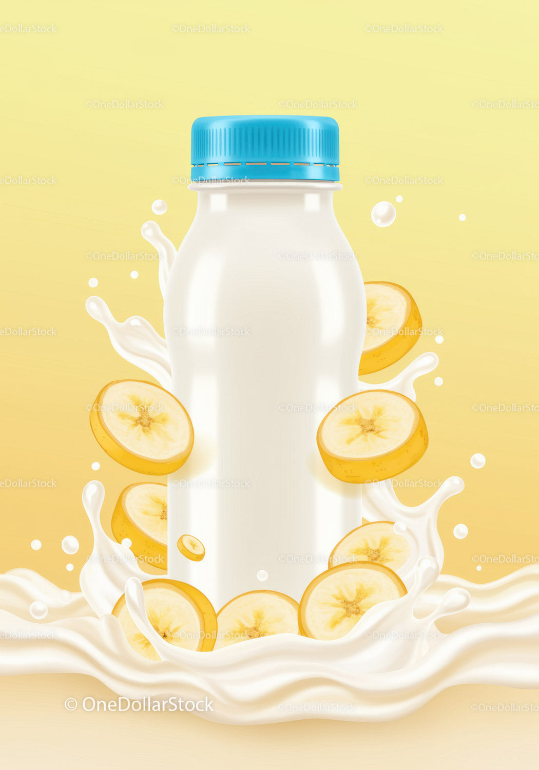 Bottle of Milk with Fresh Banana Slices Splashing