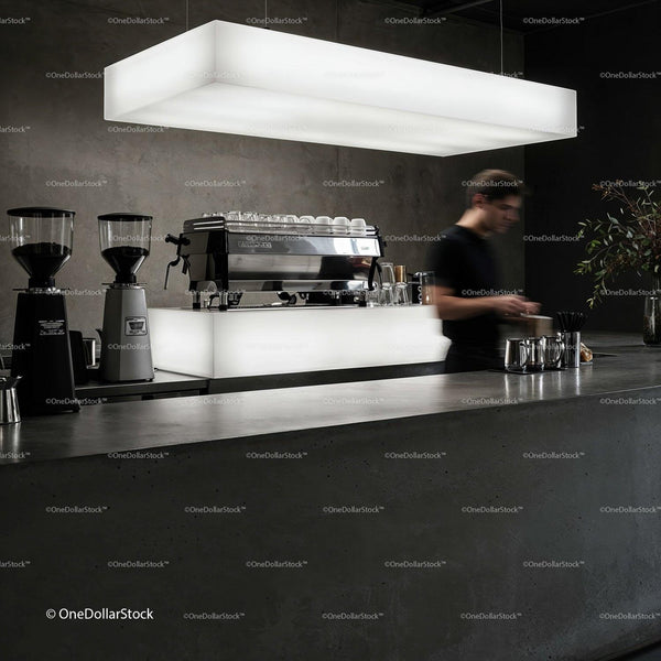 Barista preparing coffee in modern minimalist cafe interior JPG Mockup Image