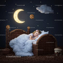 Little girl sleeping peacefully in chocolate bed dreamland