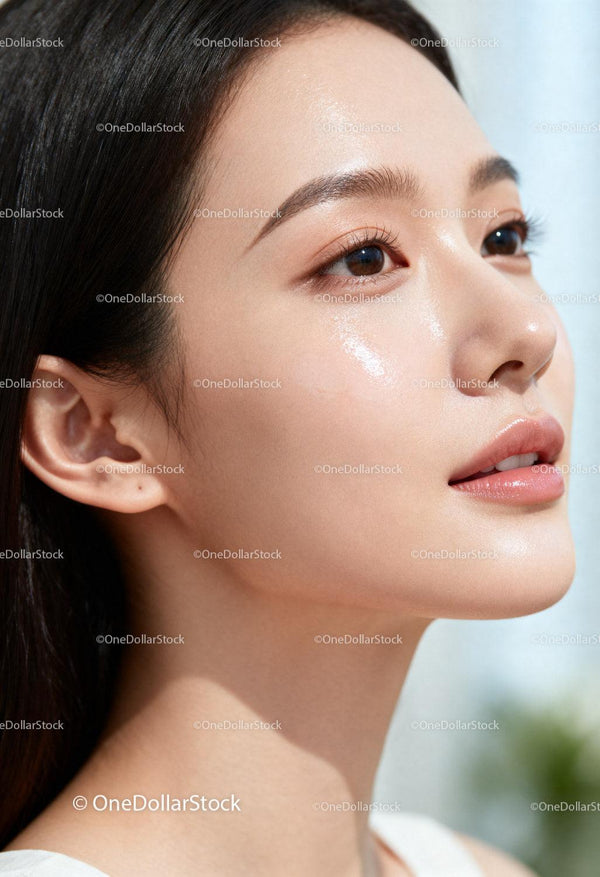 Close up of radiant young woman with glowing skin