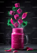 Vibrant Dragon Fruit Smoothie with Floating Cubes and Petals