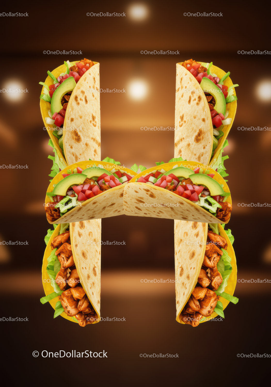 Pyszne tacos z kurczakiem ułożone w kreatywny wzór