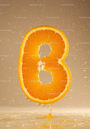 Fresh Orange Slice Shaped Like Letter B in Water Splash