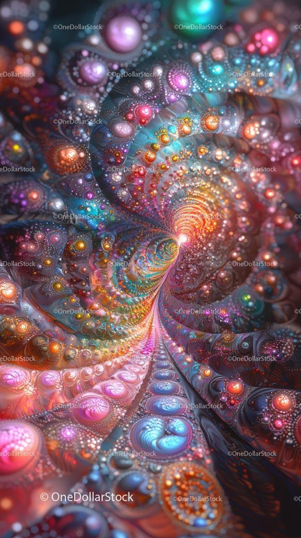 Kolorowy Abstrakcyjny Wzór Spiralny Fraktala w Żywych Neonowych Barwach
