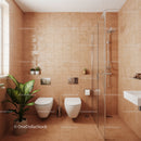 Modern Beige Tiled Bathroom with Walk-in Shower and Potted Plant