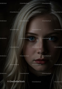 Portrait of serious young woman with blue eyes