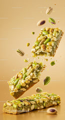 Pistachio Nut Energy Bar Breaking in Midair