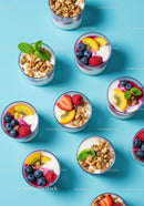 Assorted Yogurt Parfaits with Fresh Fruits and Granola