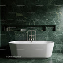 Luxury Green Marble Bathroom with Freestanding Tub and Modern Shelves
