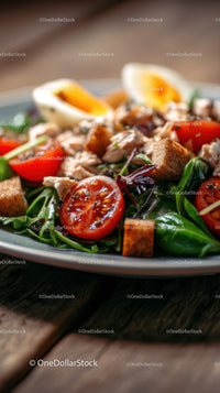 Fresh Chicken Salad with Cherry Tomatoes and Boiled Egg