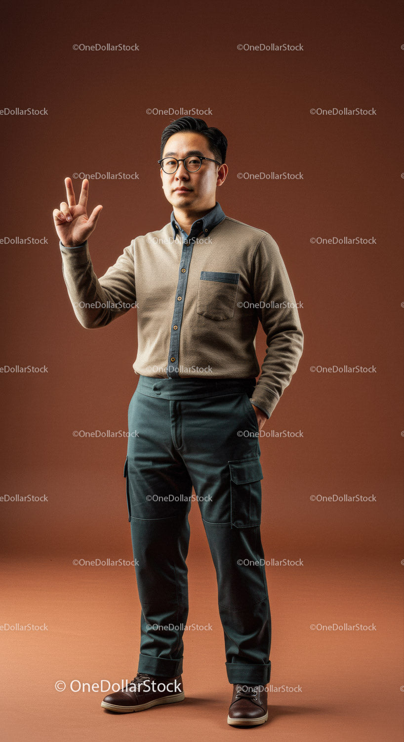Confident Male Model in Casual Stylish Outfit Standing in Studio
