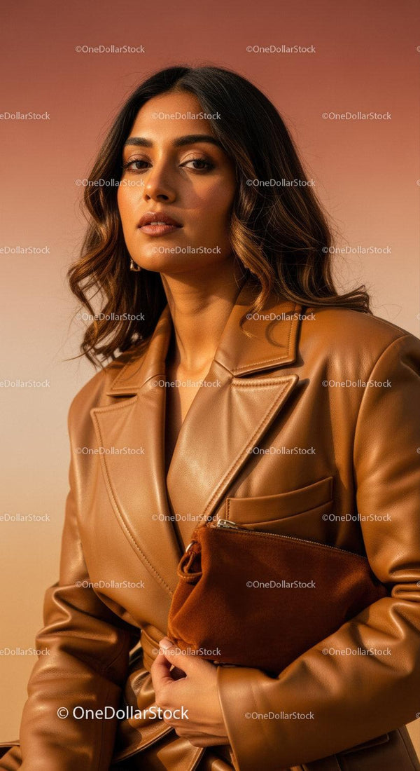 Stylish Woman in Leather Jacket Posing for Fashion Portrait