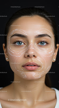 Close-up of Young Woman with Clear Skin and Blue Eyes