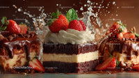 Delicious Chocolate and Strawberry Layered Cake with Fresh Fruit Garnish