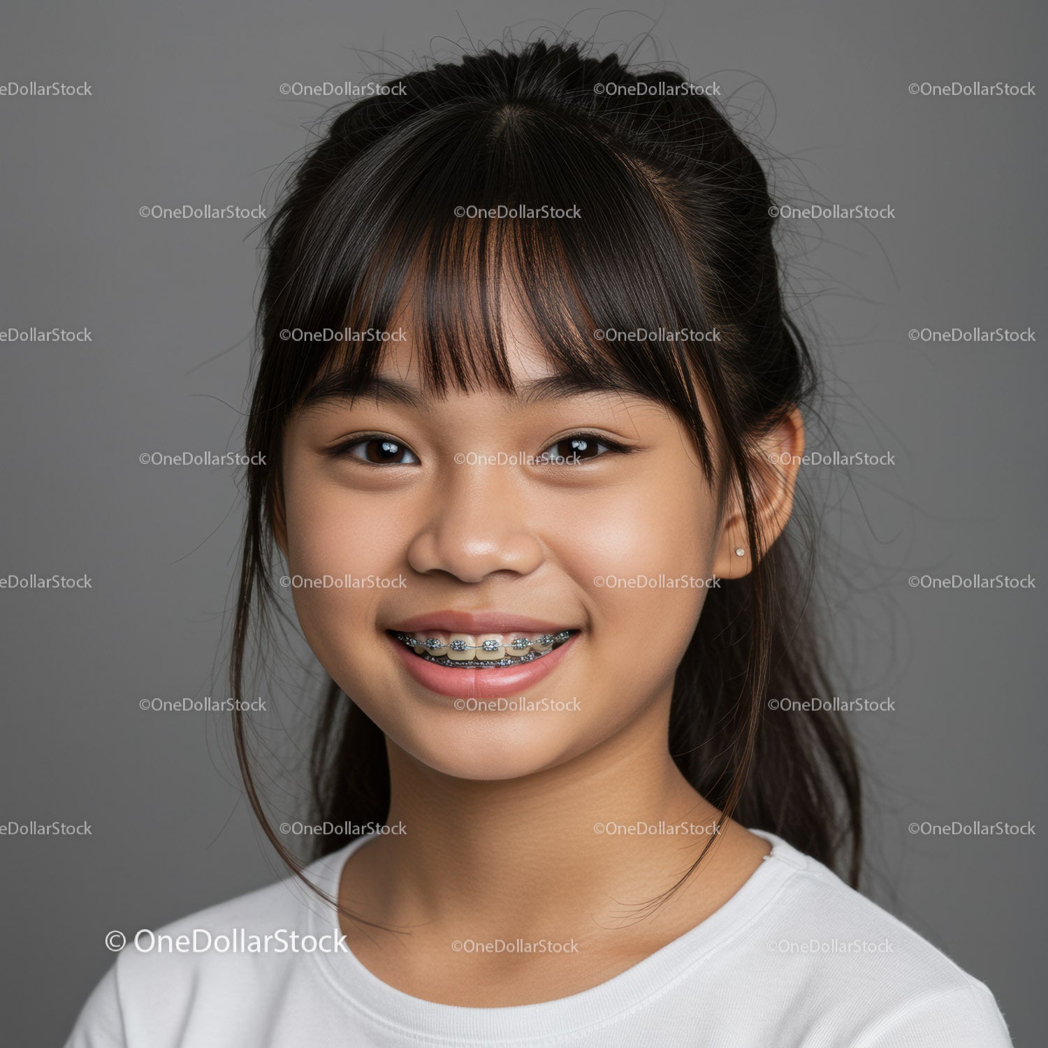 Young Girl with Braces Smiling Cheerfully Portrait