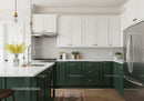 Modern Kitchen with Green Cabinets White Upper Cabinets and Stainless Steel Refrigerator