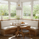 Cozy breakfast nook with natural light and wooden furniture