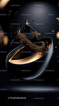 Elegant Black Champagne Glass with Gold Glitter in a Luxurious Setting