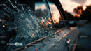 Abandoned Vintage Car with Broken Glass at Sunset